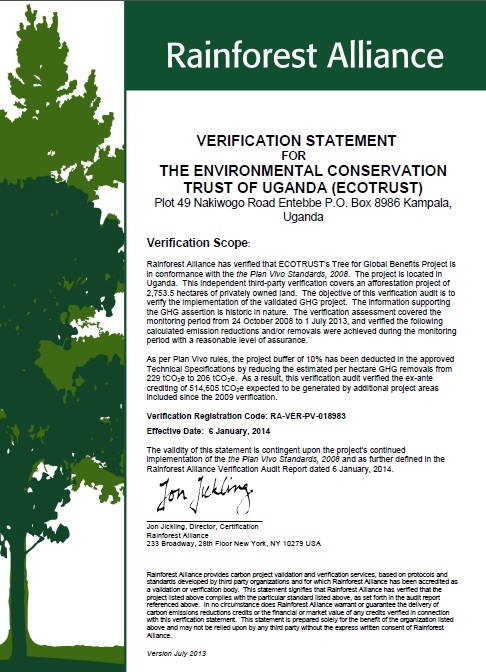 ecotrust verification statement rainforest alliance january 2014 cotap